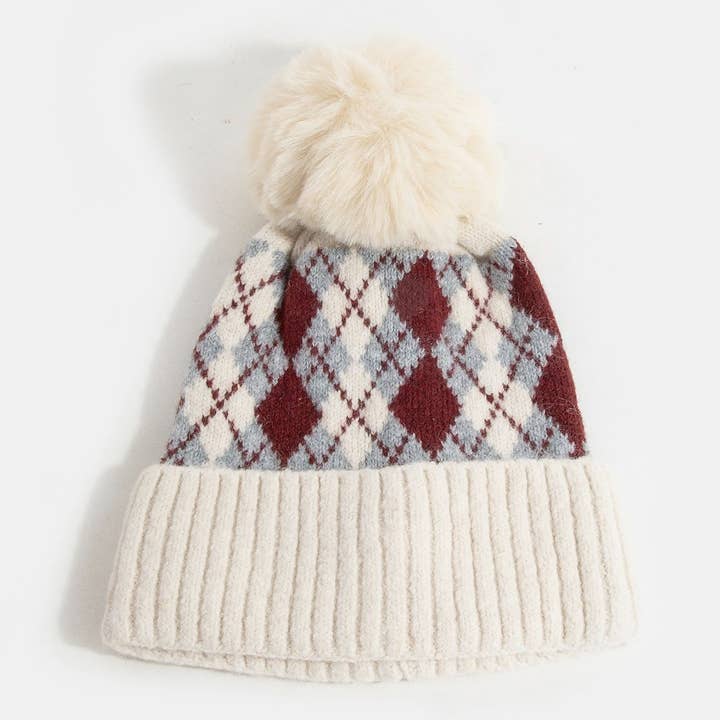 Collections by Fame Accessories - Wholesale Beanie - Women's - Argyle Knit Pom Beanie7