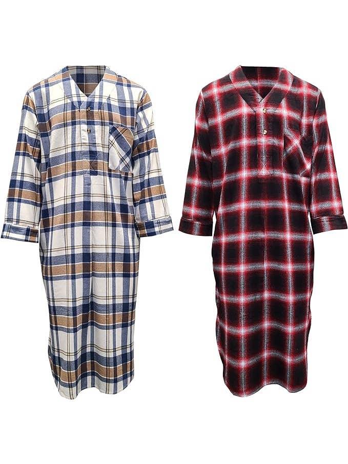 I-Wear Brands - Wholesale Nightshirt - Men's - 2 Pack Men's Cotton Flannel Long Henley Nightshirt19