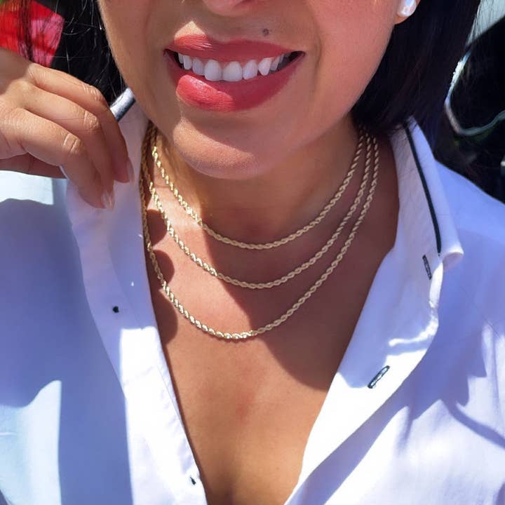 Milie - Wholesale Link & Chain Necklace - 18k GF Thin Rope Chain 3mm Necklace2