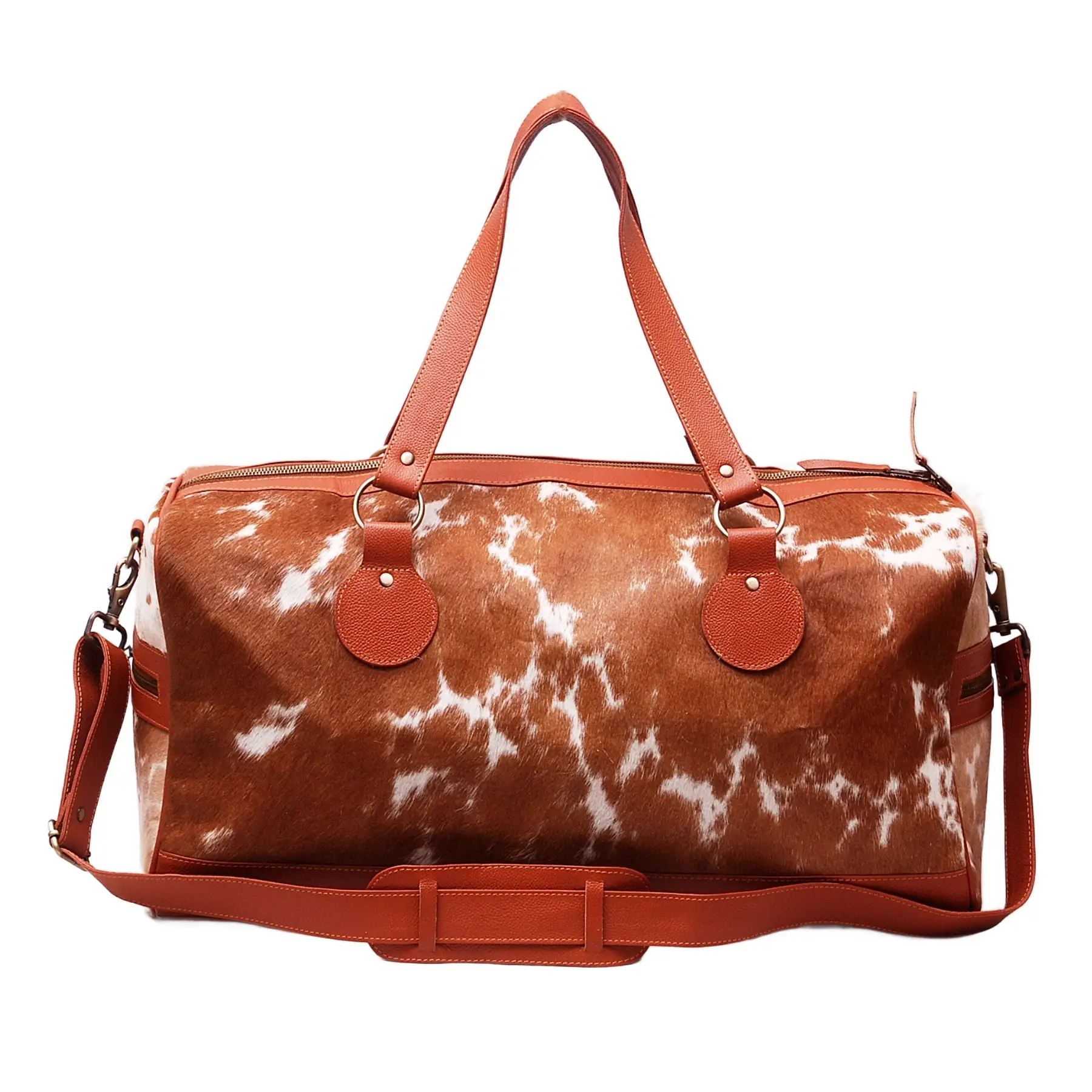 ventinots - Wholesale Weekender Bag - Women's - Tawny Wooden Tan & White Cowhide Duffle Bag｜Ventinots2