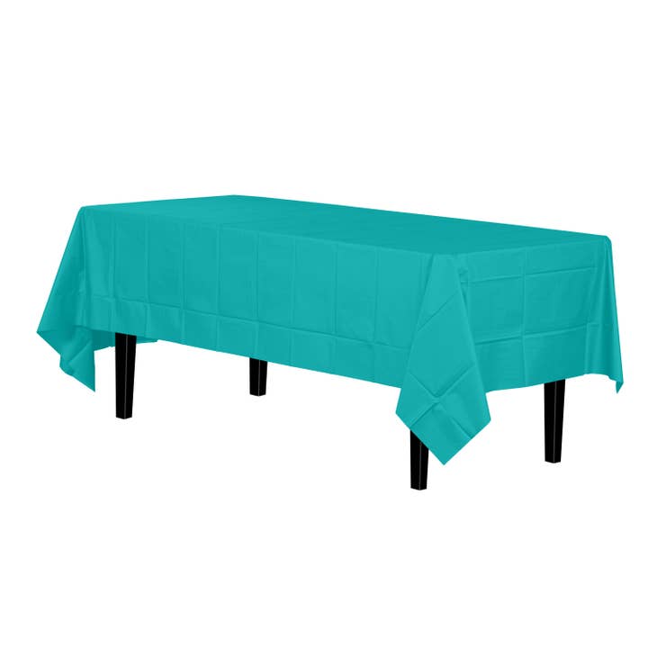 Aqua Blue Disposable Plastic Tablecloth - 54 in. x 108 in. for wholesale on Faire