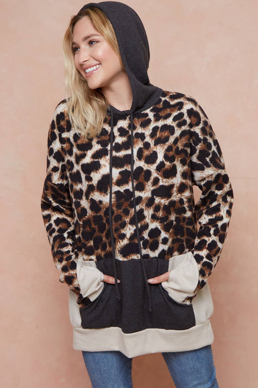 Moonshot Clothing - Wholesale Hoodie - Women's - MST2826-Against All Odds Leopard Colorblock Hoodie2