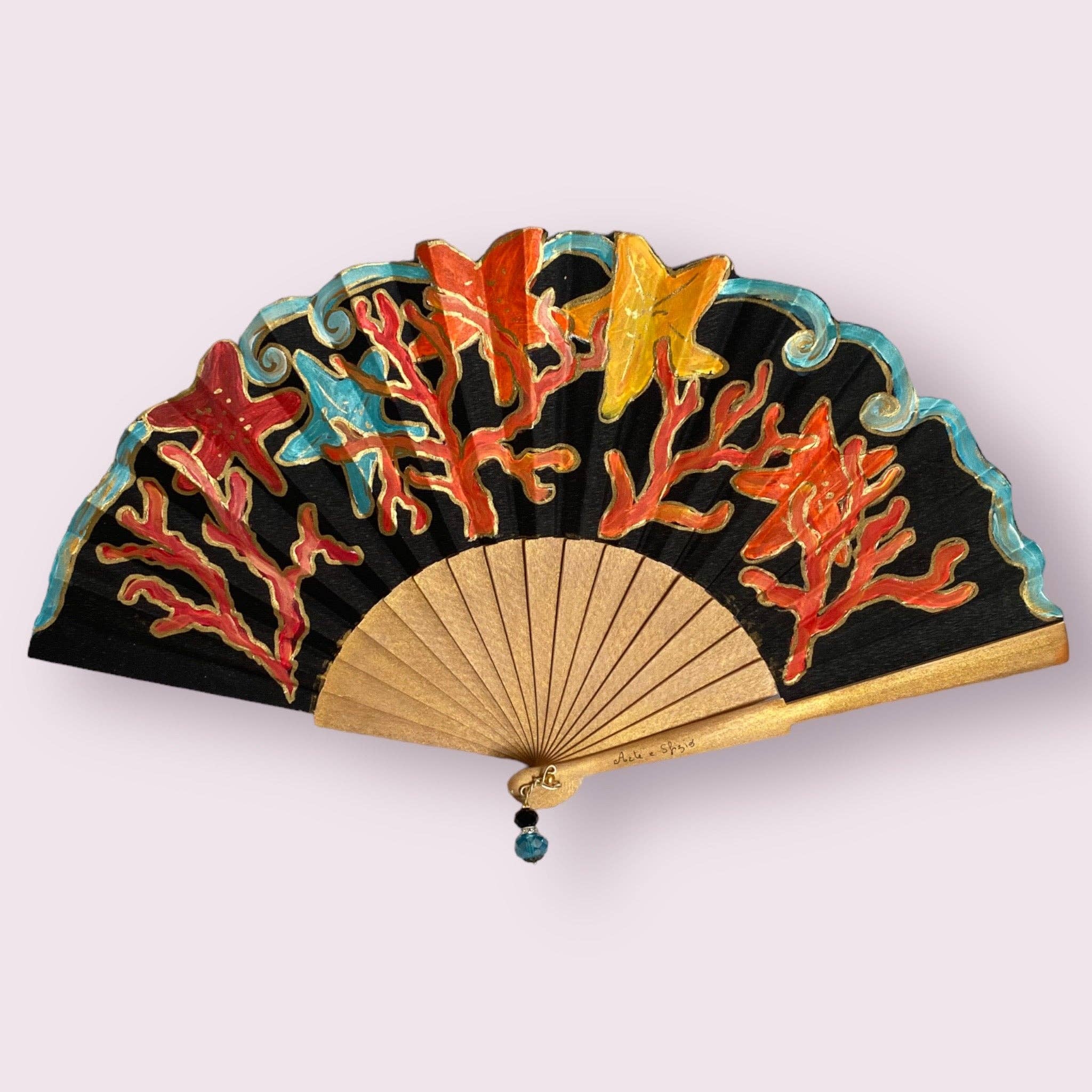 Arte e sfizio - Vendita all'ingrosso Ventaglio pieghevole portatile - ventagli con decori marini dipinti a mano0