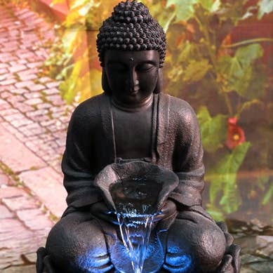 Meditating Buddha Fountain With Led for wholesale by Hi-Line Gift Ltd.
