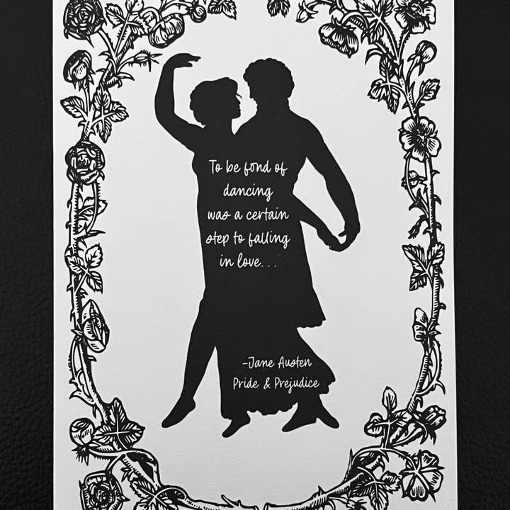 Carte-note 5 x 7 sur le thème Austen, noir et blanc pour la vente par Greetings From Hospitality Lane