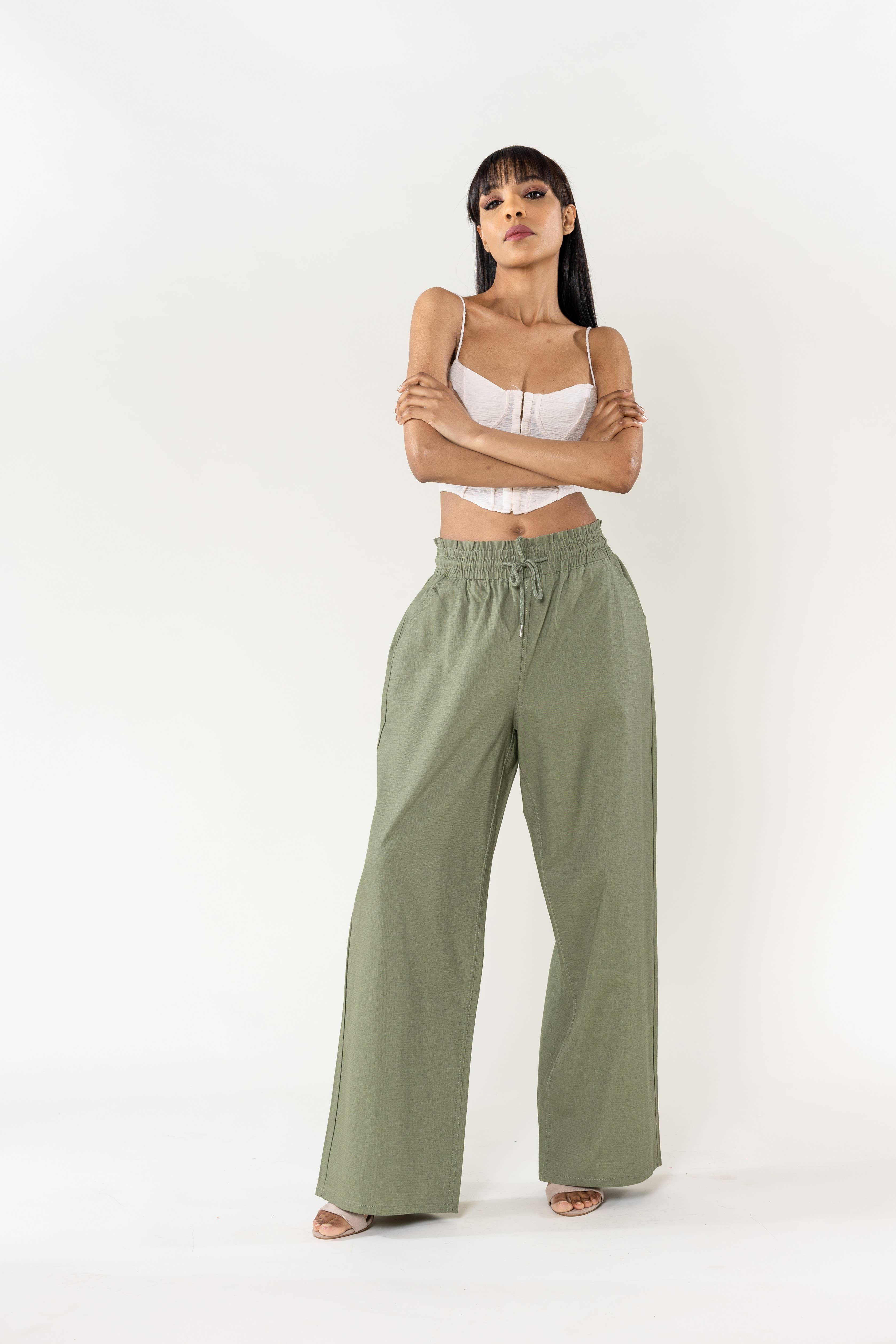 Nina Carter - Wholesale Pants - Women's - Nina Carter linen-style pants with elastic waistband A0013
