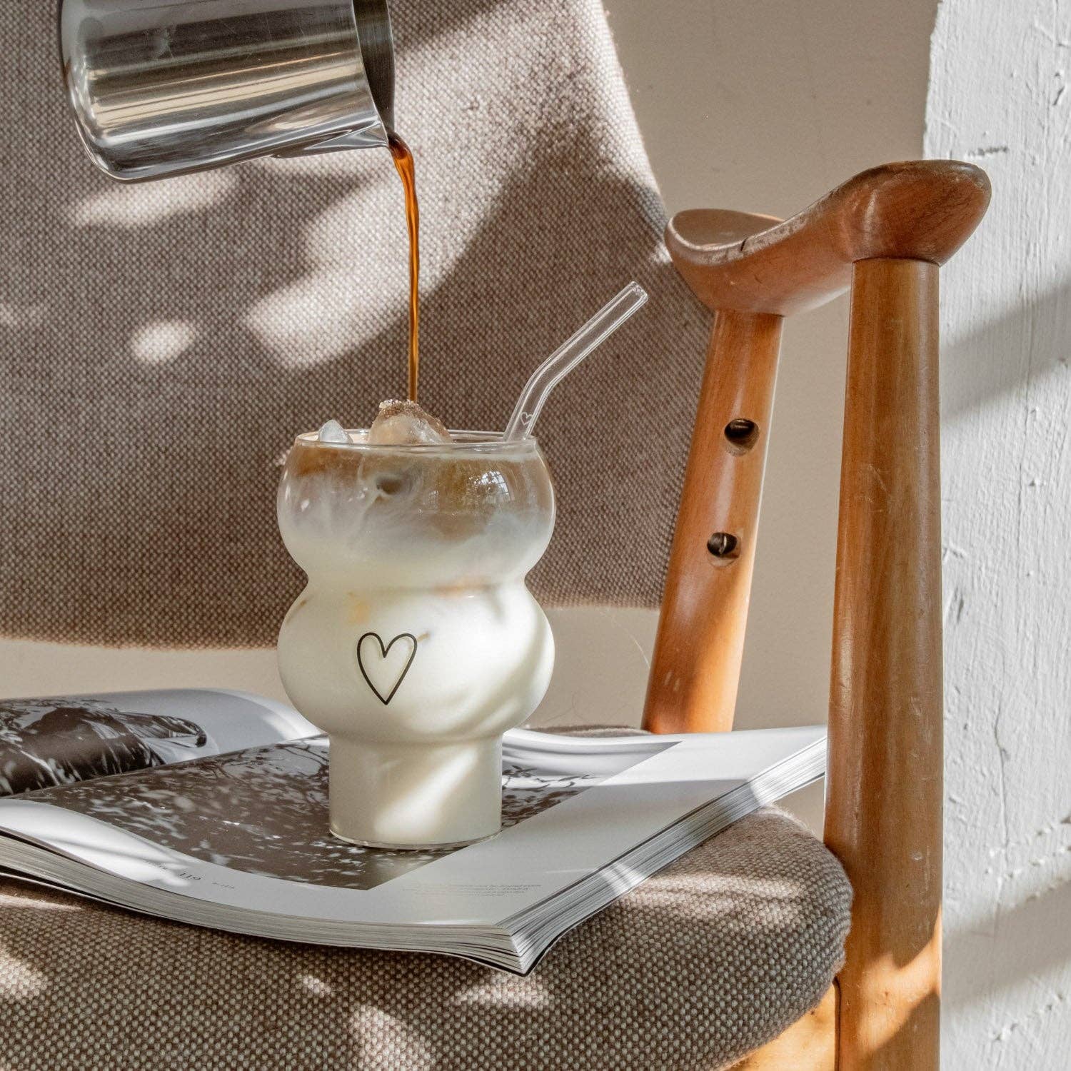 Eulenschnitt - Wholesale Drinking Glass/Cup - Double bubble glass heart (VE = 6 pcs)6