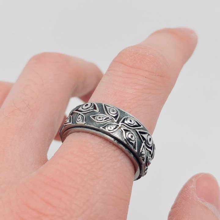 Mio Queena - Wholesale Band/Stacked Ring - Devil's Eye Stainless Steel Rotable Ring - MJ/MR2