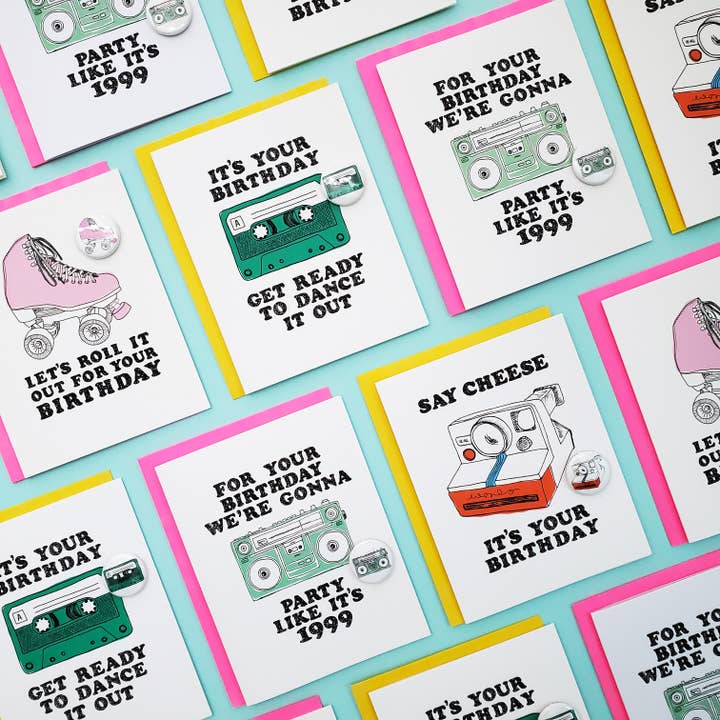 Richie Designs - Wholesale Birthday Card - Going To Party Like It's 1999 - lapel Pin greeting card2