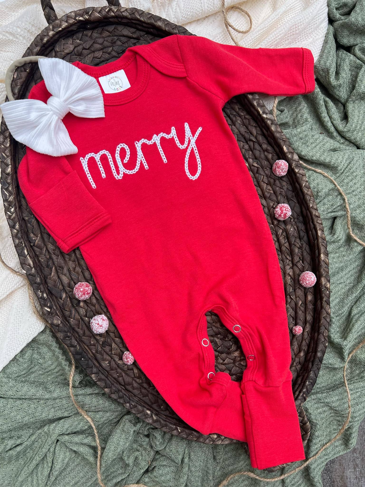 Wonderfully Made - Wholesale Jumpsuit - Baby - Baby Romper | Merry Christmas Red Baby Outfit1