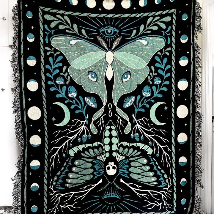Elissa Marie Creative - Wholesale Throw Blanket - Moths Woven Throw Blanket | moons | mushrooms | witchy4