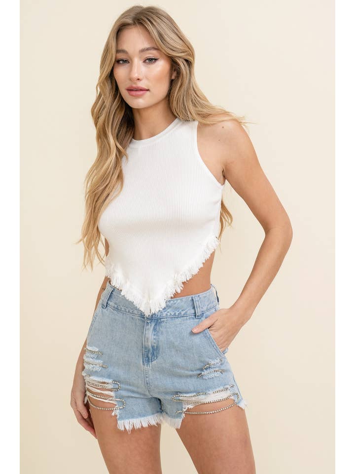 Cloud Ten - Wholesale Tank Top - Women's - CSW9141A - SLEEVELESS TASSLE HEM KNIT TANK4