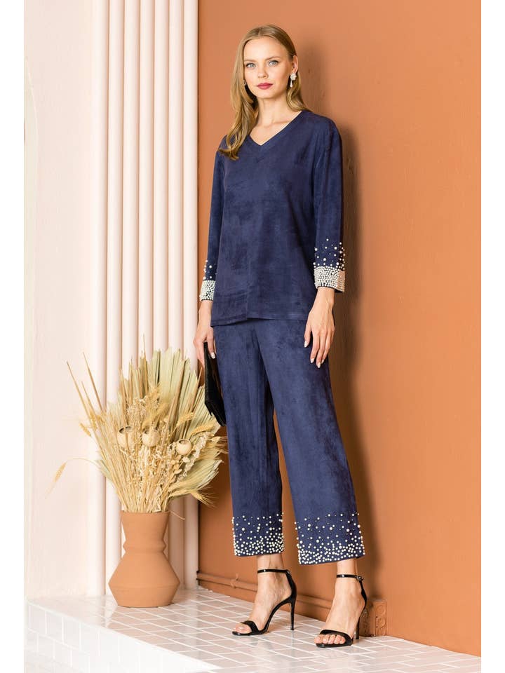Joh Apparel - Wholesale Blouse - Women's - Alani Suede Top with Pearls