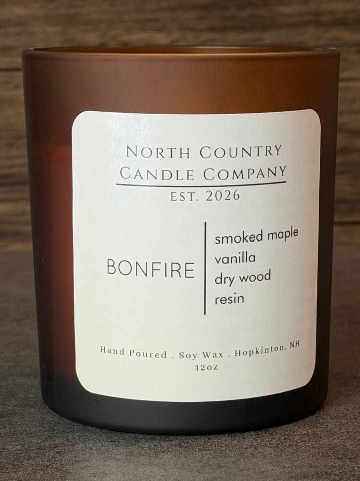 BONFIRE Candle 12 oz Amber Jar w/lid for wholesale by North Country Candle Company
