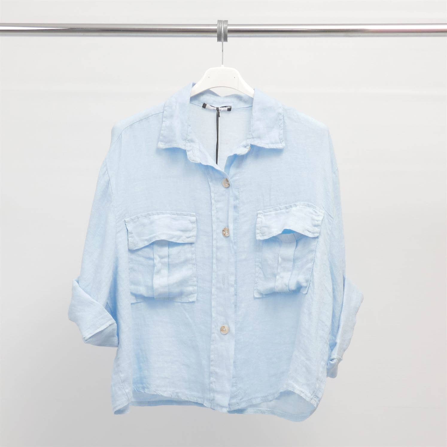 Cecile Wang - Wholesale Button Down Shirt - Women's - Short linen shirt with front pockets YX894415