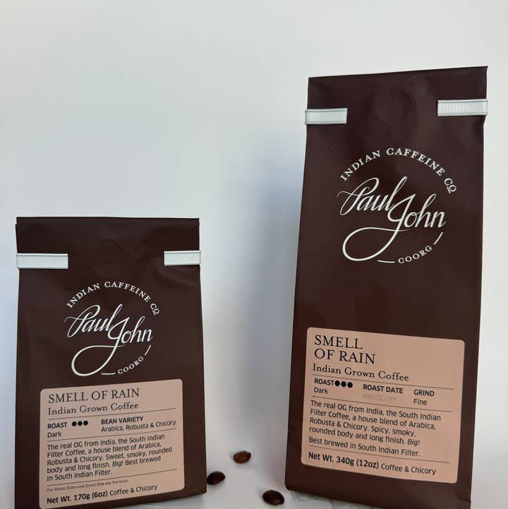 Paul John Indian Caffeine Co. - Wholesale Coffee Beans - Indian Coffee, Smell of Rain, 12 oz bags, Ground2
