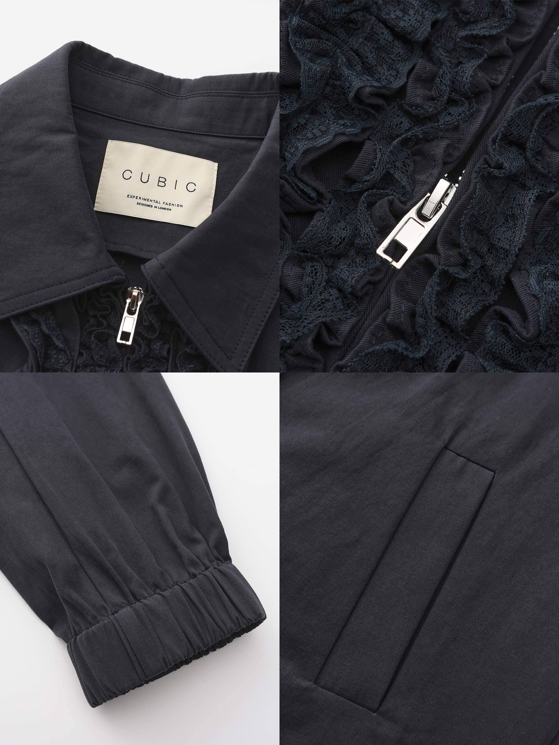 CUBIC – Engroshandel Jakke - Dame – Bomuldsjakke med flæser og lynlås samt elastiske ærmegab5