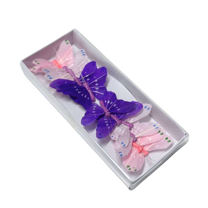 Jacobson - Wholesale Craft Supplies - 2.75"W Assorted Feather Butterflies on Wire - Pink & Purple2