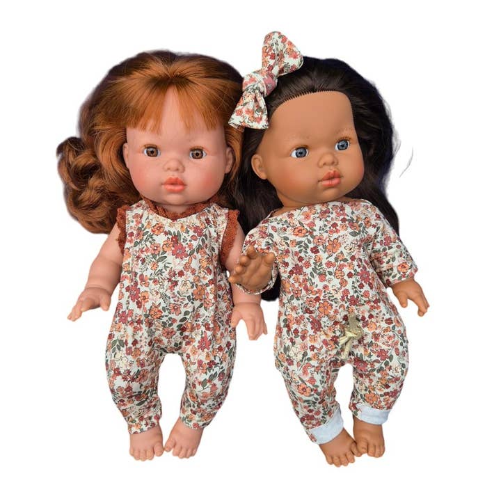 Maman Poule et Papa Coq – Großhandel Puppenbekleidung – Kinder – Lisette - Froufrou Jumpsuit aus Ton mit Blumenmuster, rosa