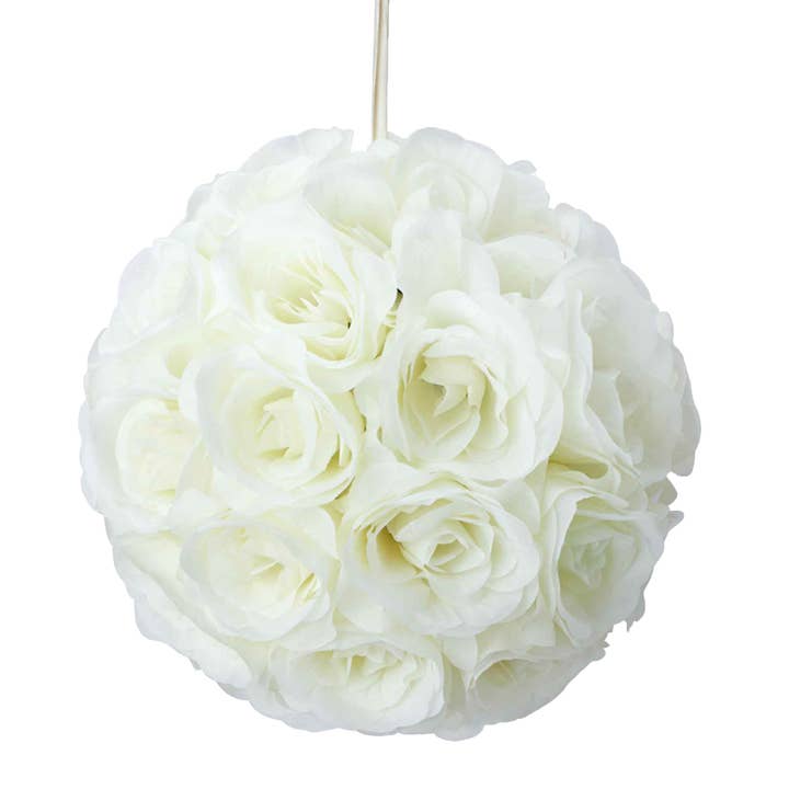 Rose Silk Flower Pomander Kissing Ball 10" - Ivory for wholesale by Portofino International Trading, USA