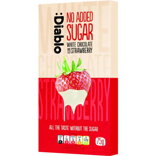 Diablo No Added Sugar White Chocolate With Strawberry 75g for wholesale by PURE MART