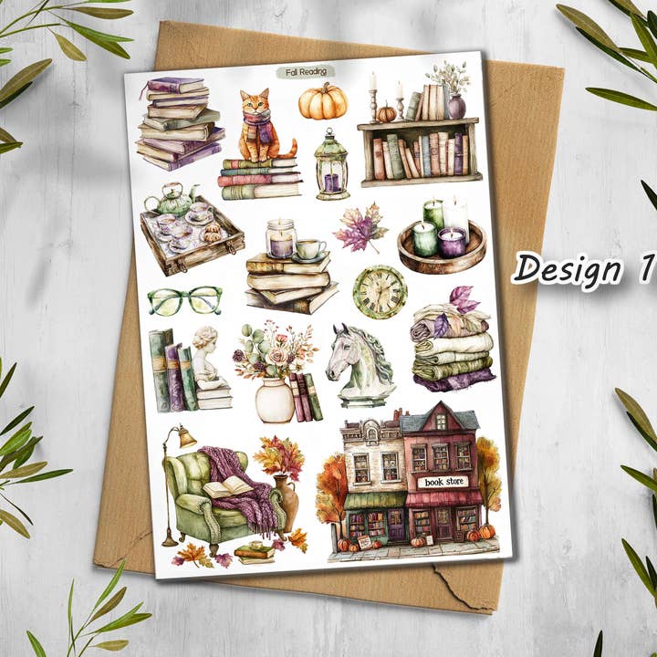 Feuille d'autocollants de lecture d'automne. Autocollants d'automne douillets. pour la vente par DailyStickersUK