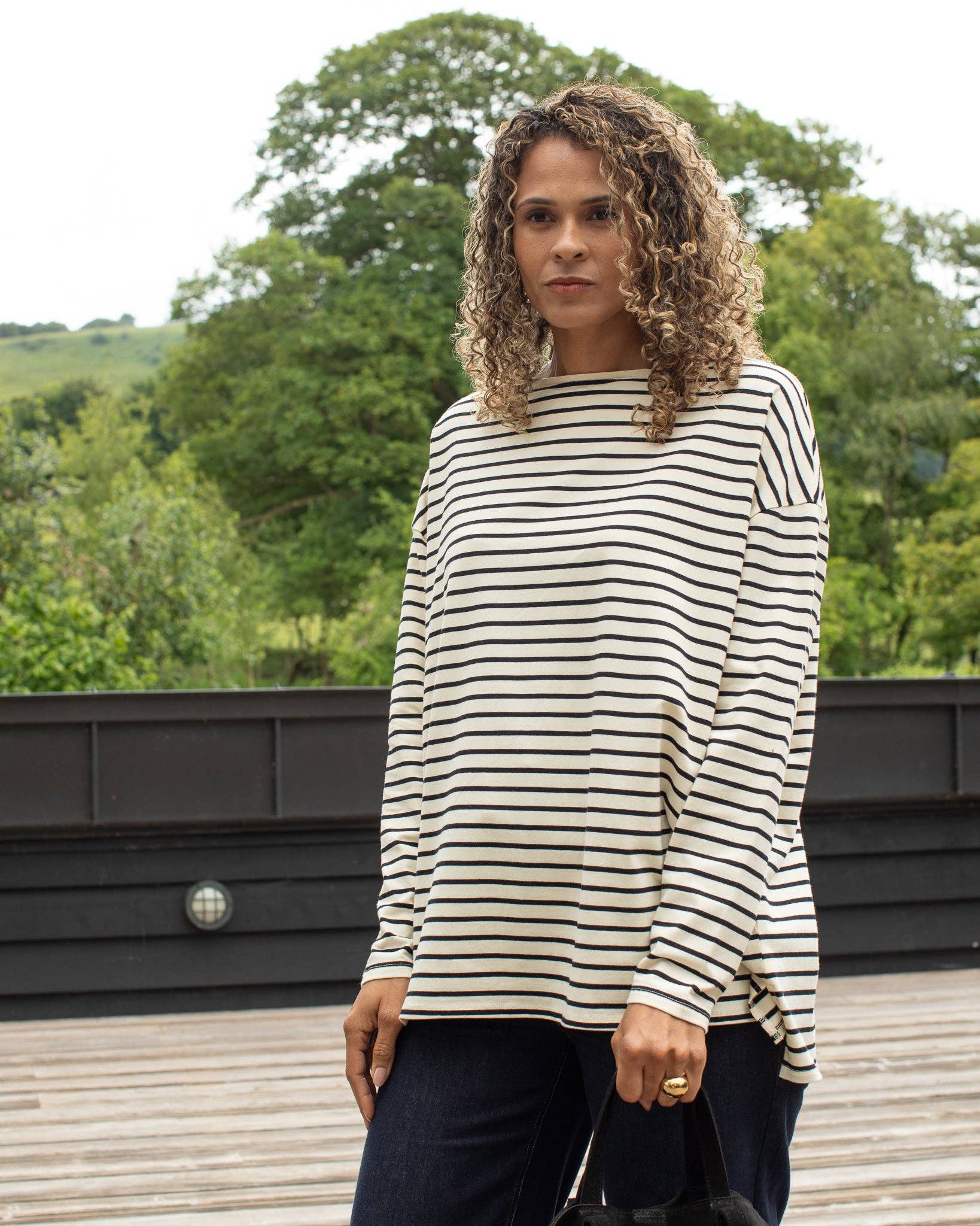 CHALK - Wholesale T-shirt (Zonder tekening) - Dames - Bryony Streeptop | Zwart / Crème2