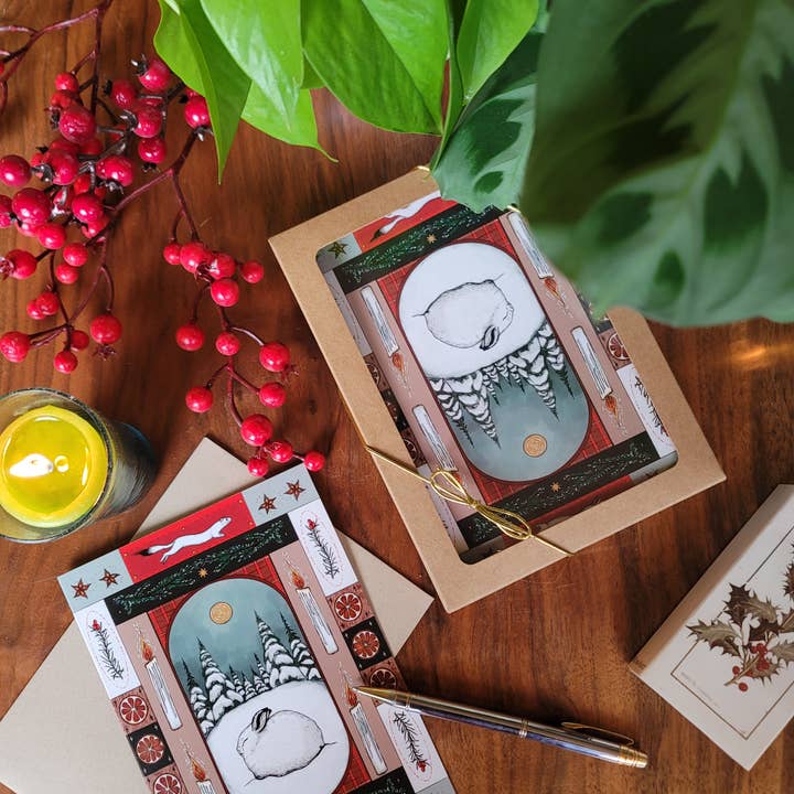 Black Moss Studio - Wholesale Season's Greetings Card - Arctic Hare – Winter Holiday Greeting Card (A7)4