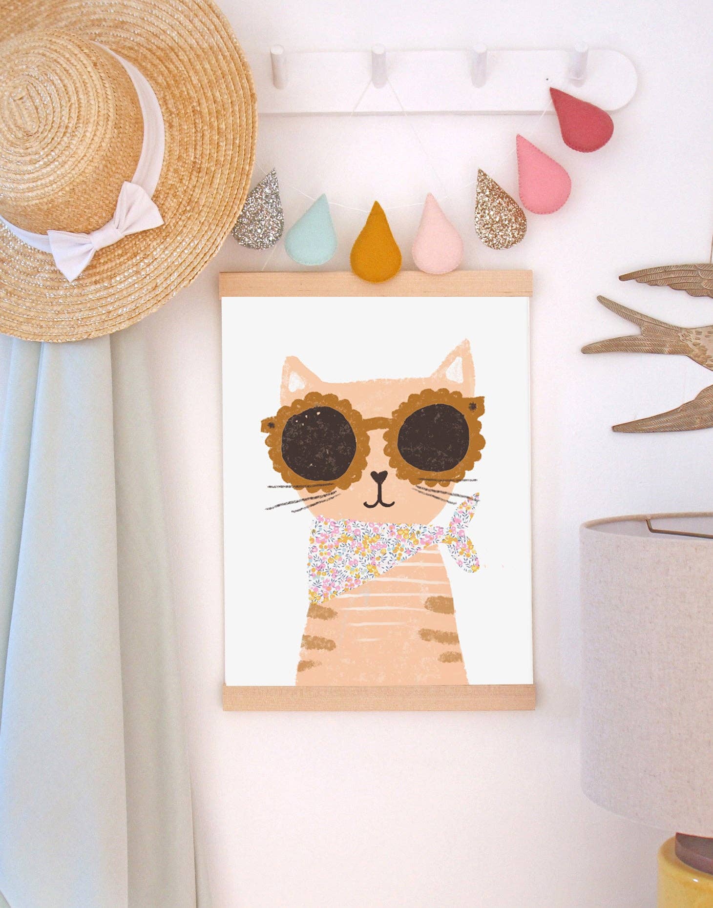 The Charming Press - Wholesale Art Print - Kids & Baby - Cat Nursery Art - made with Liberty fabric2