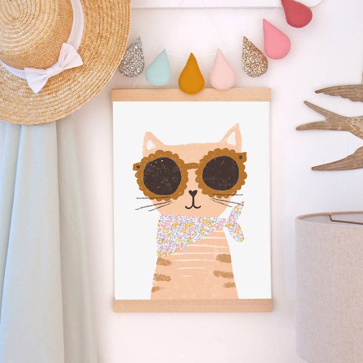 The Charming Press - Wholesale Art Print - Kids & Baby - Cat Nursery Art - made with Liberty fabric2