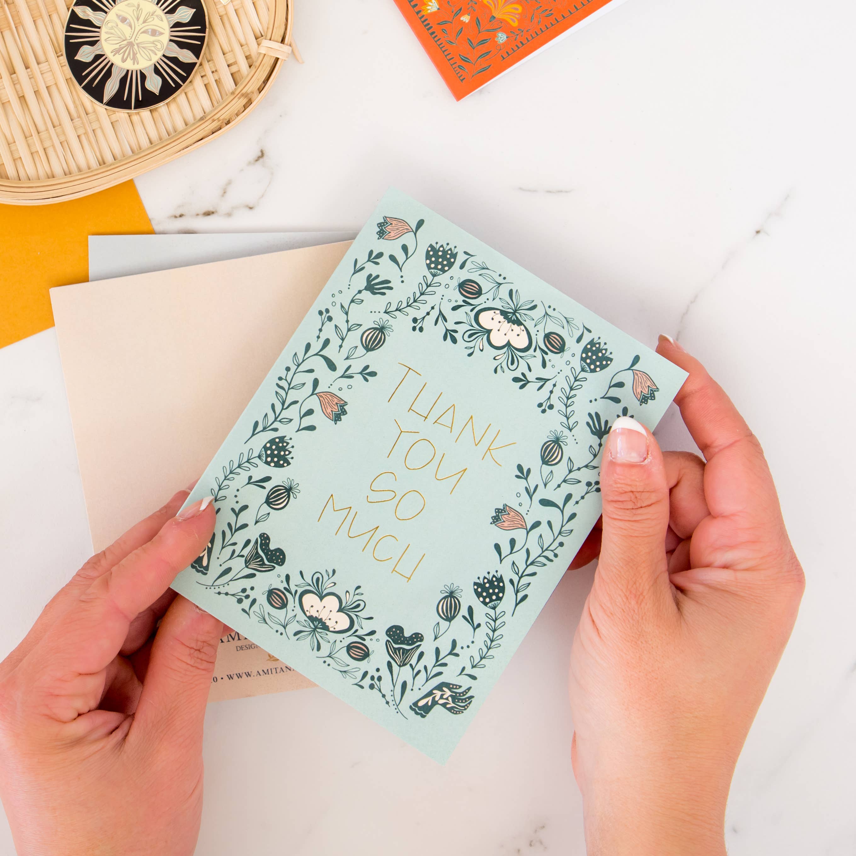 Amicreative - Wholesale Thank You Card - Thank You Flowers Gold Foil Greeting Card1