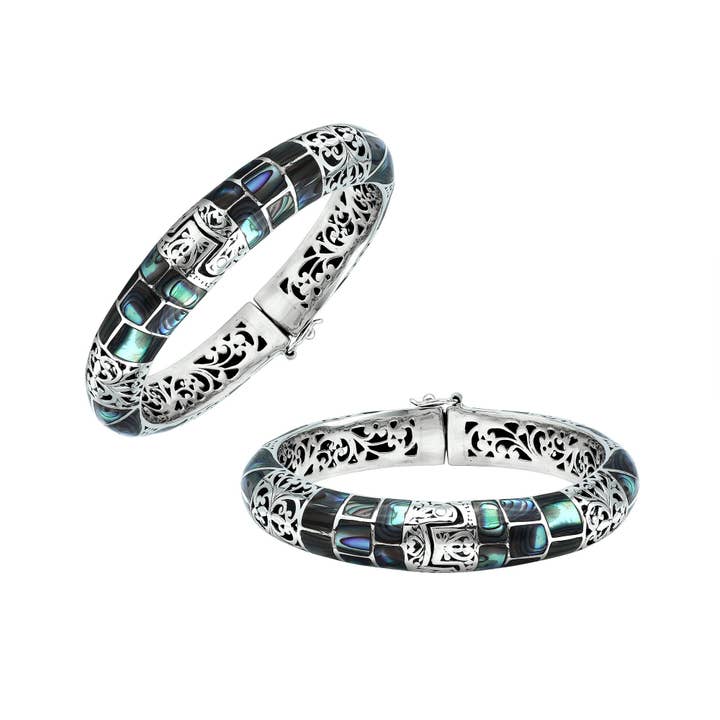 Bracelet jonc en argent sterling avec incrustation de coquille d'ormeau Bali AB-1249-AB pour la vente par Bali Designs