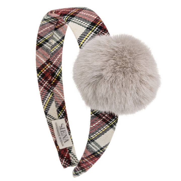 Bandeau à carreaux avec pompon pour la vente par Siena Hair Accessories