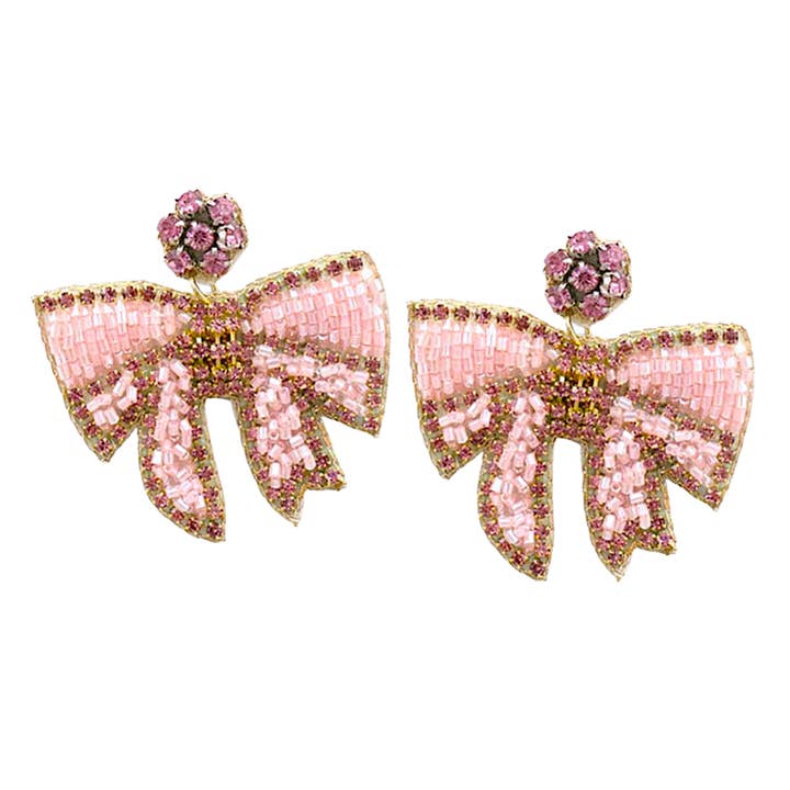 Boucles d'oreilles nœud en strass perlé, boucles d'oreilles de mariée en perles de rocaille pour la vente par Lily Posh