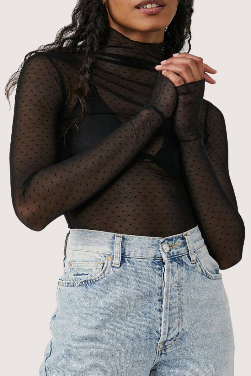 Mccolin - Wholesale Blouse – Women’s - Sheer Turtleneck Long Sleeve Blouse6