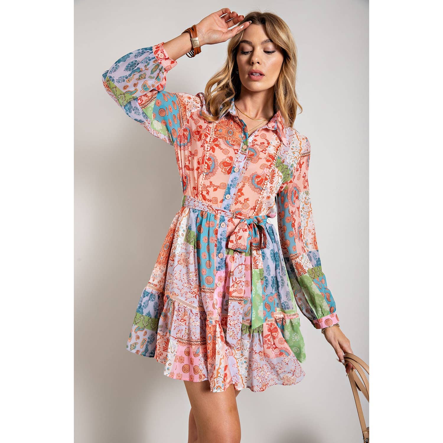 Sweet Generis – wholesale Dress – Women's – FLOWER PRINT LONG SLEEVE SHIRT DRESS26