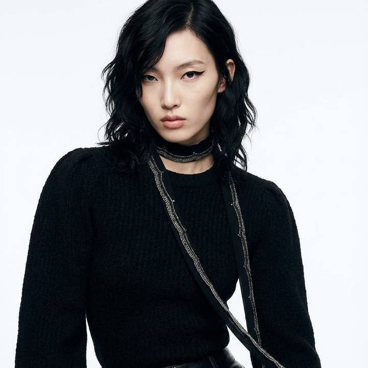 Black Metallic Beaded Skinny Scarf for wholesale by Sumie Tachibana