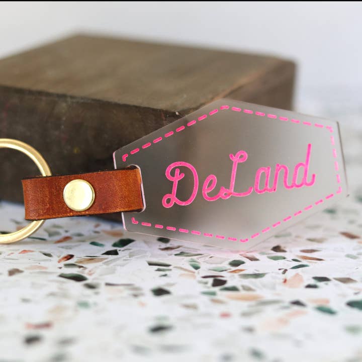 Poofy Cheeks - Wholesale Keychain - Women's - Custom Acrylic City Keychain - Cursive Font