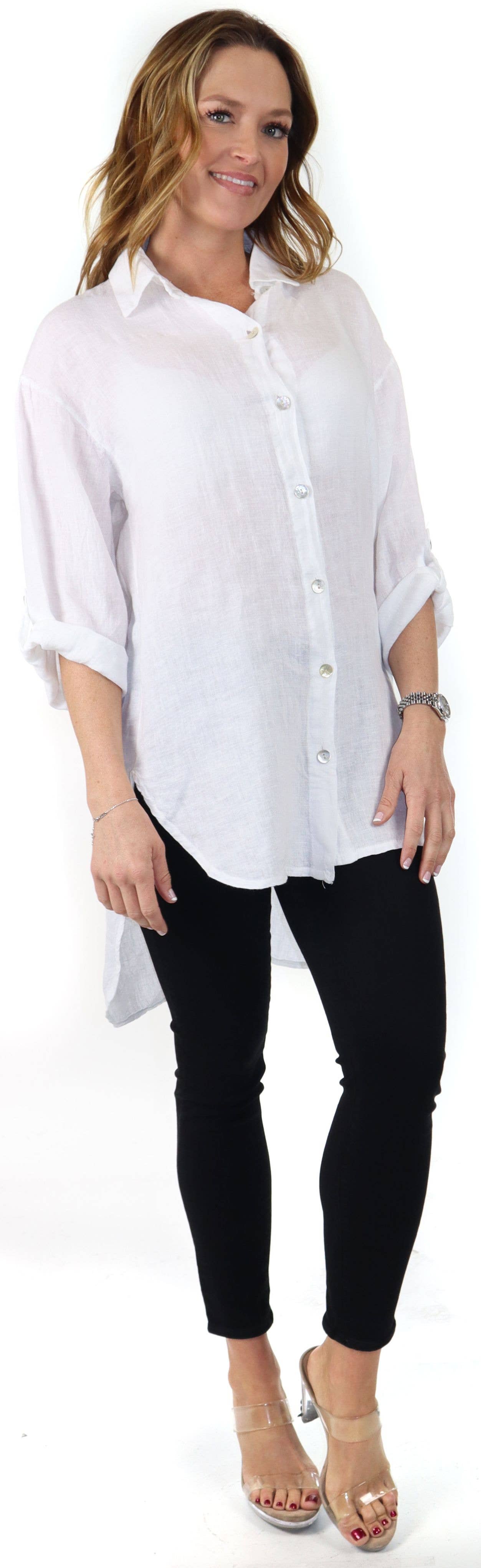 LINEN AND GAUZE - Vente Tunique – femme - 3348 - Blouse ample en lin Hi Low 9 couleurs14