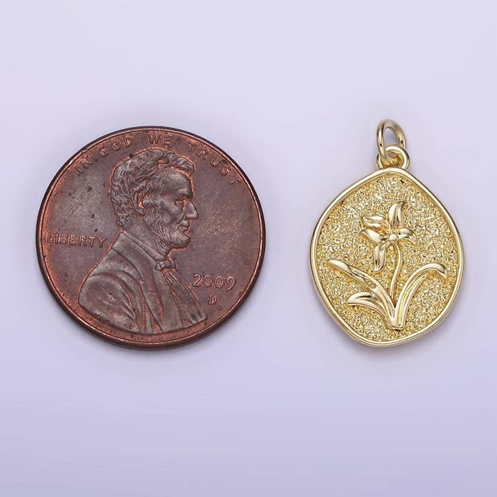 Aim Eternal - Wholesale Individual Charm/Pendant - 14K Gold Filled Lily May Birth Flower Hammered Stamped Personalized Double Sided Charm | AG2453