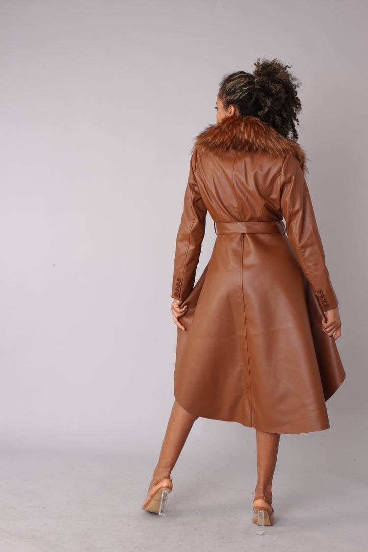 For Her NYC - Wholesale Fur/Faux Fur Coat - Women's - Leather Coat with Fur Collar -820542