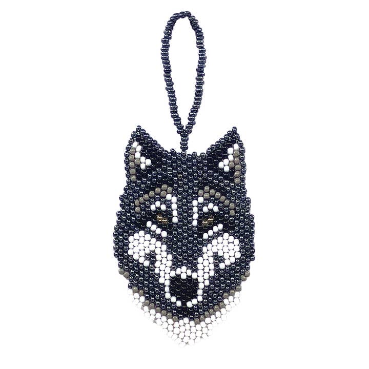 Pichincha - Wholesale Ornament - Beaded Wolf Head Seed Bead Flat Hanging Ornament