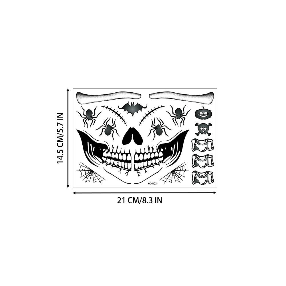 Tourtiwi – Engroshandel Klistermærke – Halloween sjove kranietatoveringsklistermærker ar vandtæt ansigt2