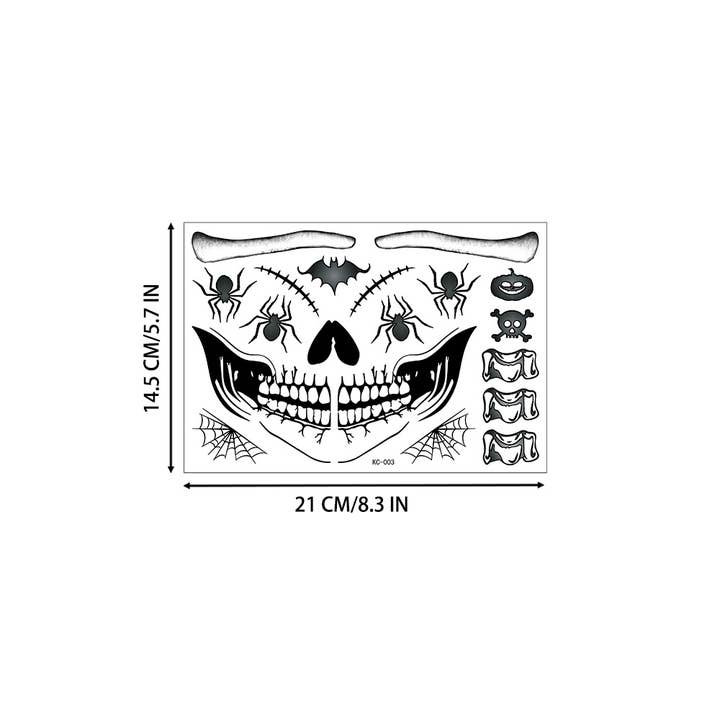 Tourtiwi – Engroshandel Klistermærke – Halloween sjove kranietatoveringsklistermærker ar vandtæt ansigt2