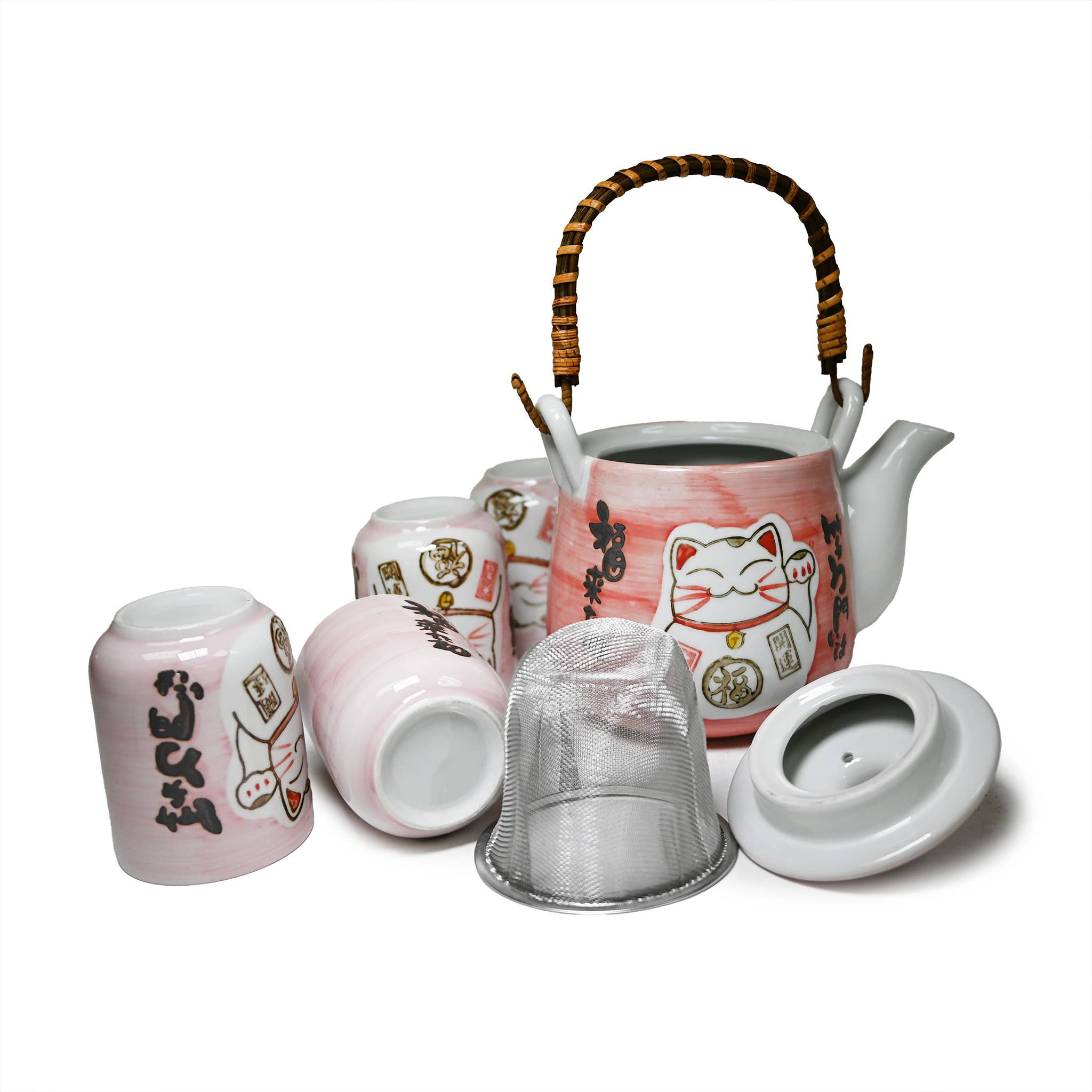 Fuji Merchandise Corporation - Wholesale Tea Set - TEA SET – PINK LUCKY CAT WITH JAPANESE TEXT2