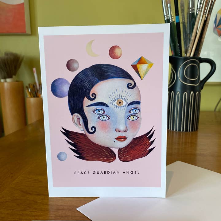 Isabelle Bryer Art - Wholesale Everyday Greeting Card - Space Guardian Angel – A7 Size Surreal Celestial Art Card2