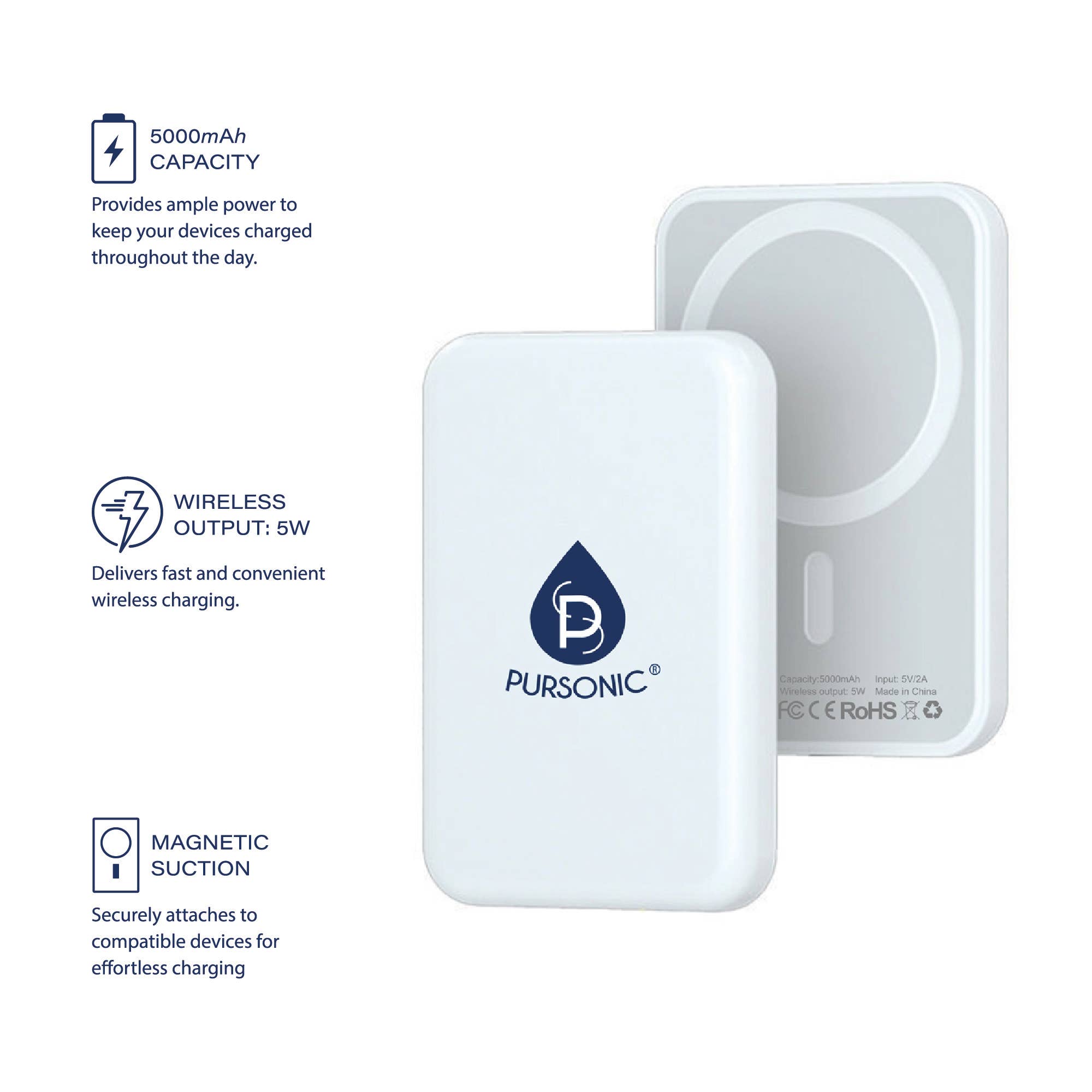 Pursonic – wholesale Bärbar laddare – Magnetisk trådlös powerbank – bärbar, kraftfull, enkel1