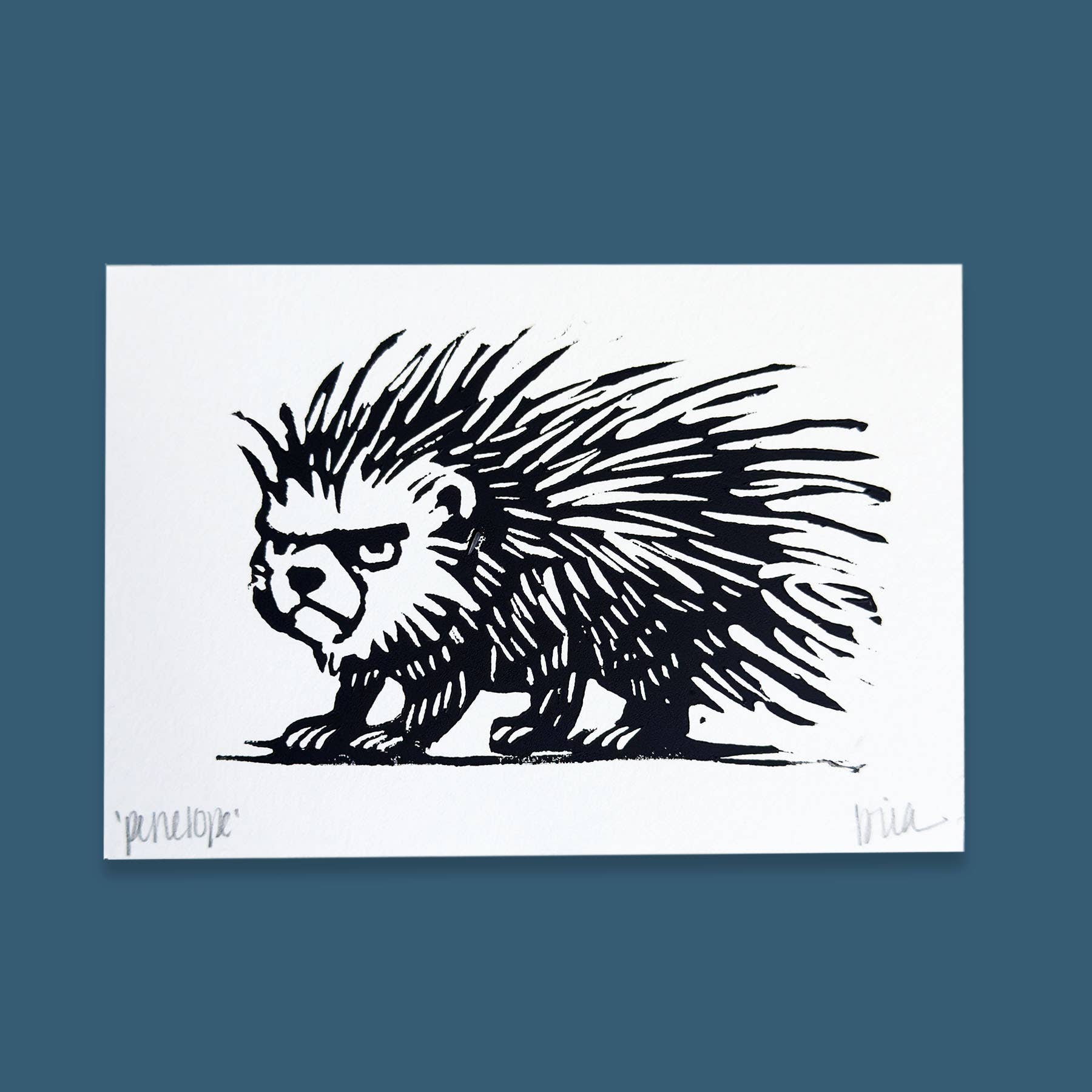 Hammock Fine Art - Wholesale Art Print - Penelope the Porcupine Linocut Art Print (Signed Original)