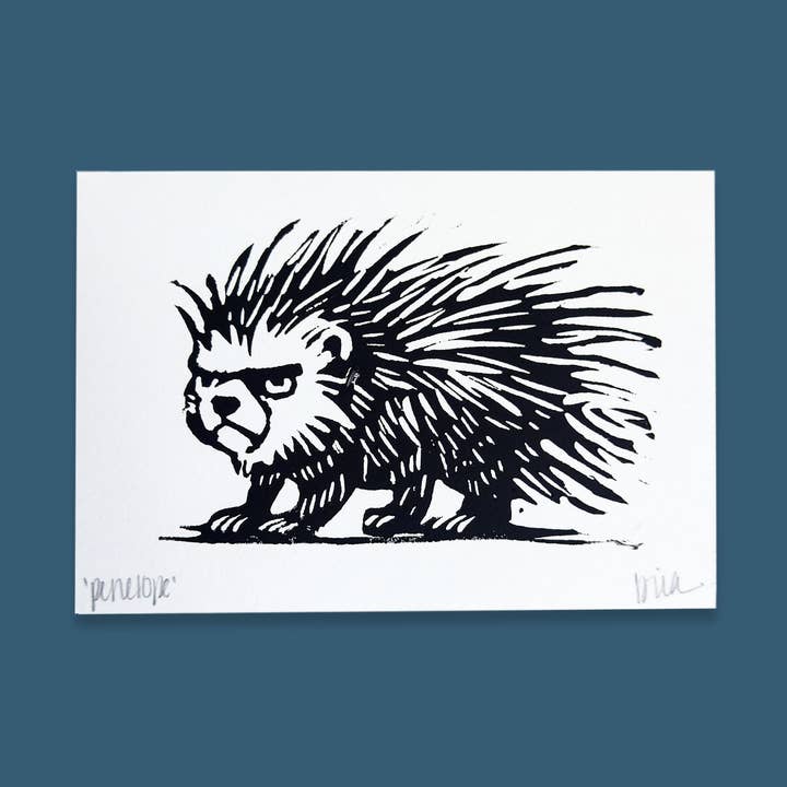 Penelope the Porcupine Linocut Art Print (Signed Original) for wholesale by Hammock Fine Art