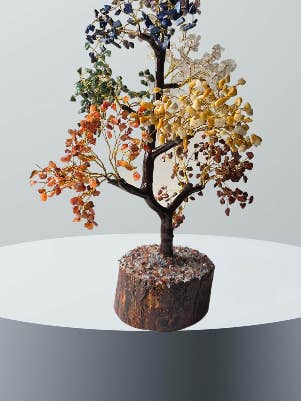 Seven Chakra/Multi-stone Tree (1000 chips Tree-Golden wire) for wholesale by AmazeU